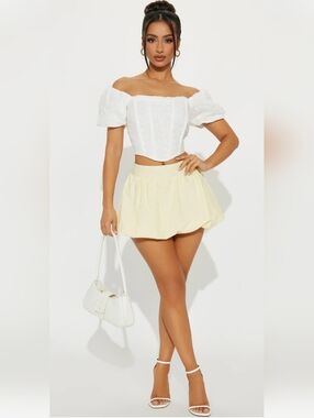 Fashion Nova Mariah Cream Linen Blend Mini Bubble Skirt Summer Festival Vacay 1X